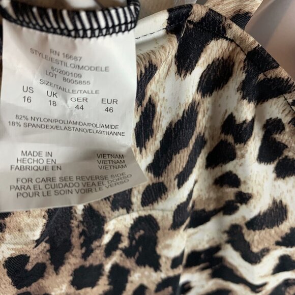 Swim Solutions Tankini Top Women 16 Tan Beige Leopard Pleat-Front Swimwear Beach - Picture 4 of 5